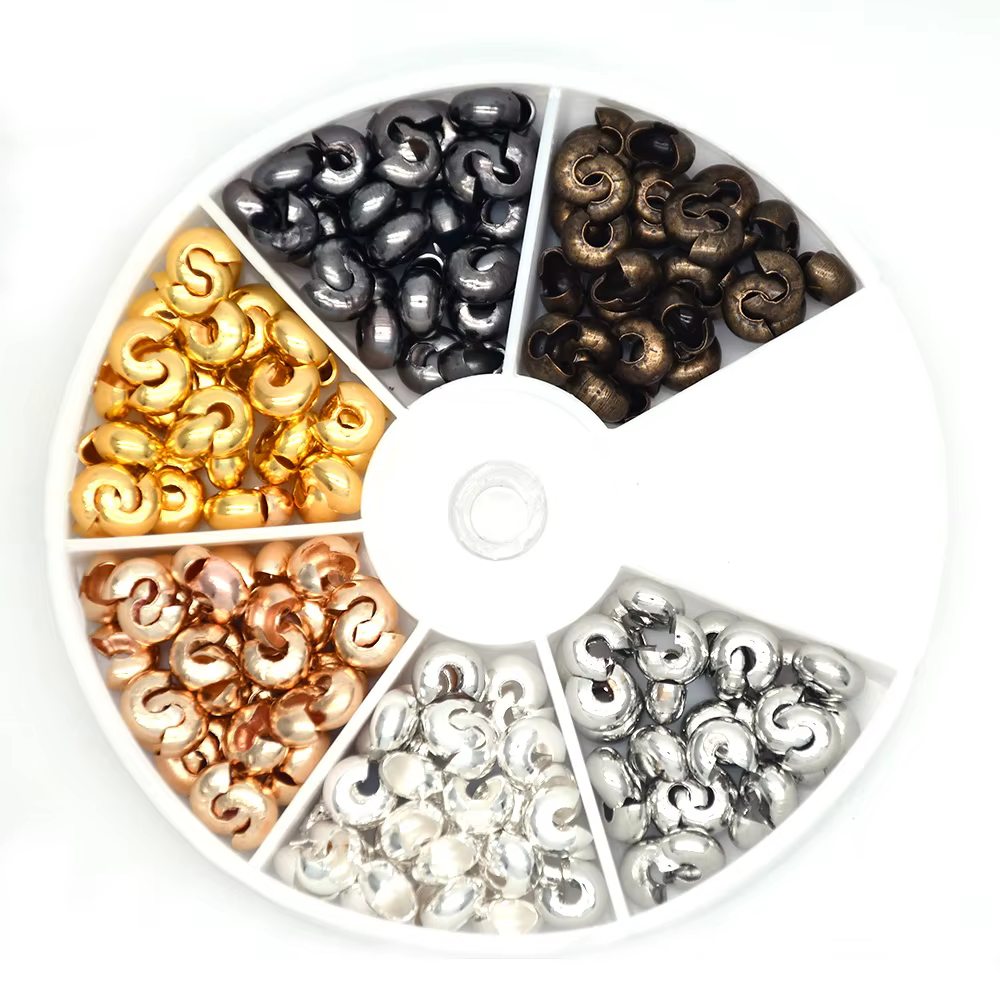 500 pièces/boîte 6 couleurs 3mm demi-rond ouvert en laiton perles à sertir couvertures nœud