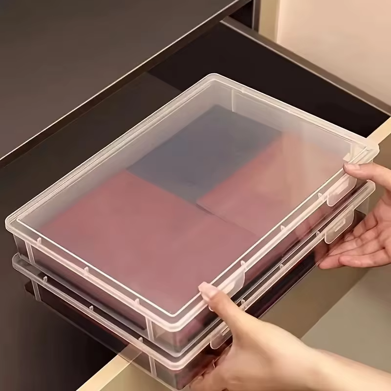 Boîte de rangement en plastique transparent format A4 avec couvercle rabattable-organisateur de bureau anti-poussière