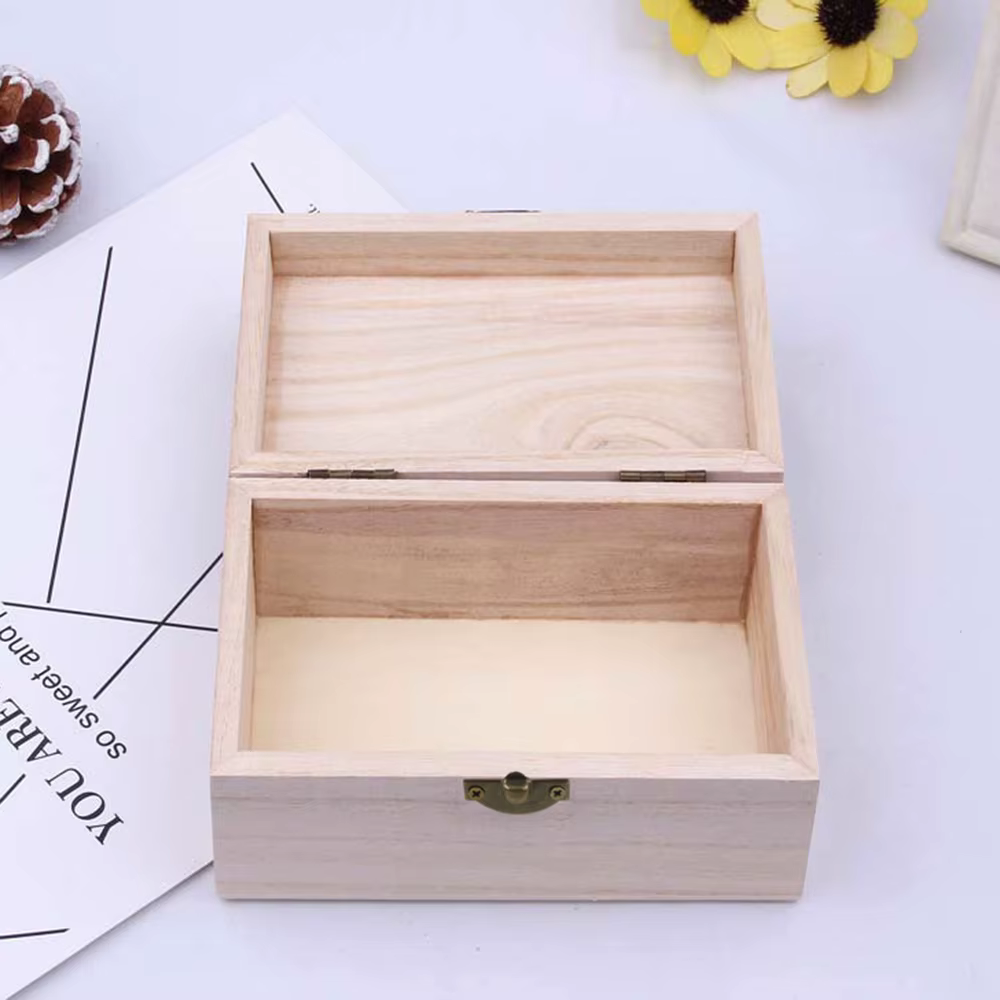 Boîtes de rangement carrées à charnière en bois uni Scotch couleur bûche