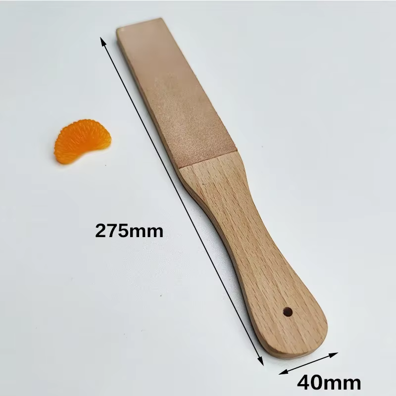 Sangle d'affûtage en cuir avec manche en bois fait à la main pour couteaux de rasoir-outil