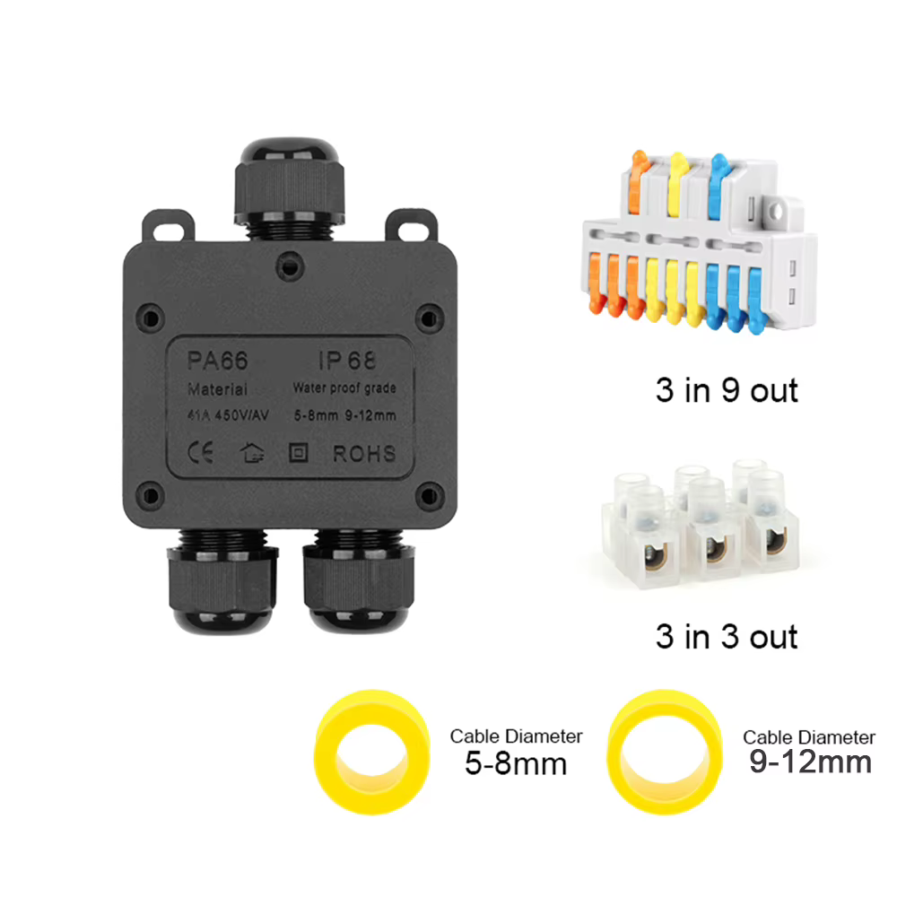 Boîte de jonction étanche 3 voies en plastique mini IP68