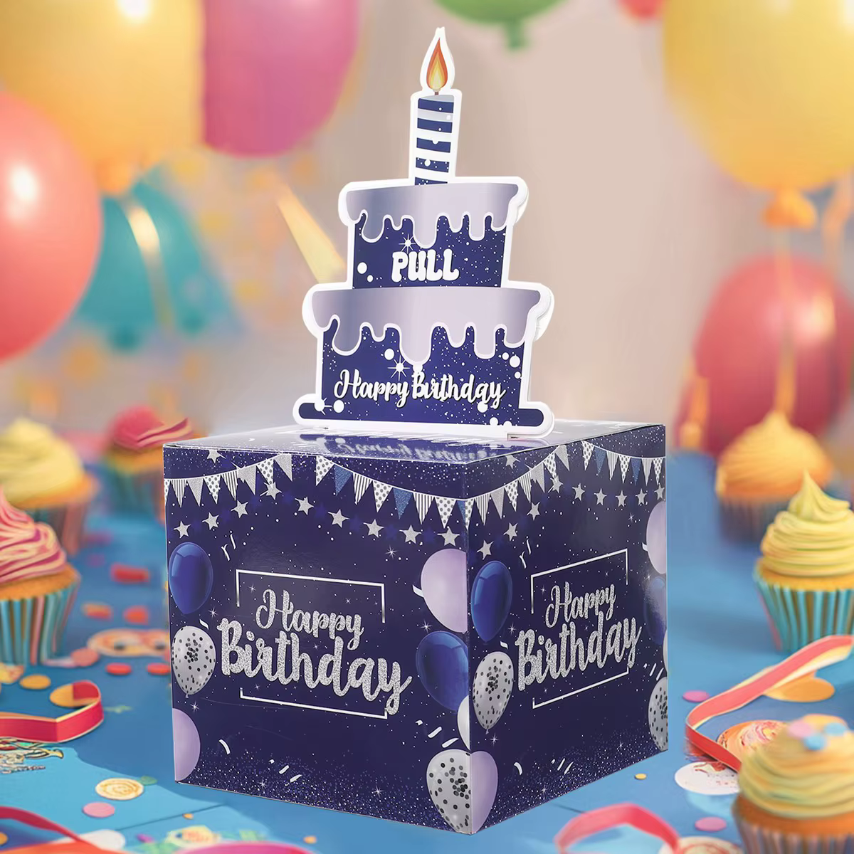 Coffret cadeau d'anniversaire avec carte à gâteau, 1 pièce, tirelire à pompage drôle, cadeaux d'anniversaire créatifs pour hommes et femmes Décor de fête d'anniversaire