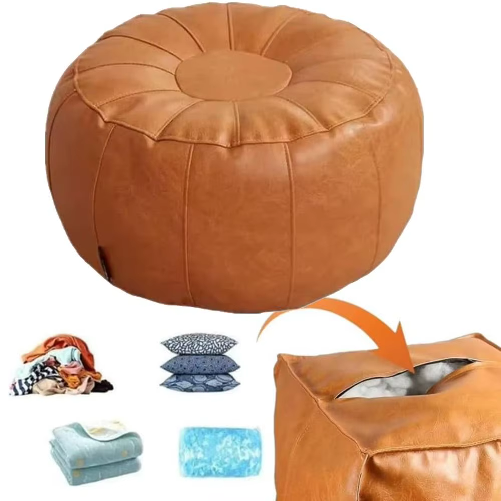 Banc de rangement rond en similicuir non rembourré, à remplir de vêtements, chaise de rangement pour vêtements, grande capacité, pouf minimaliste
