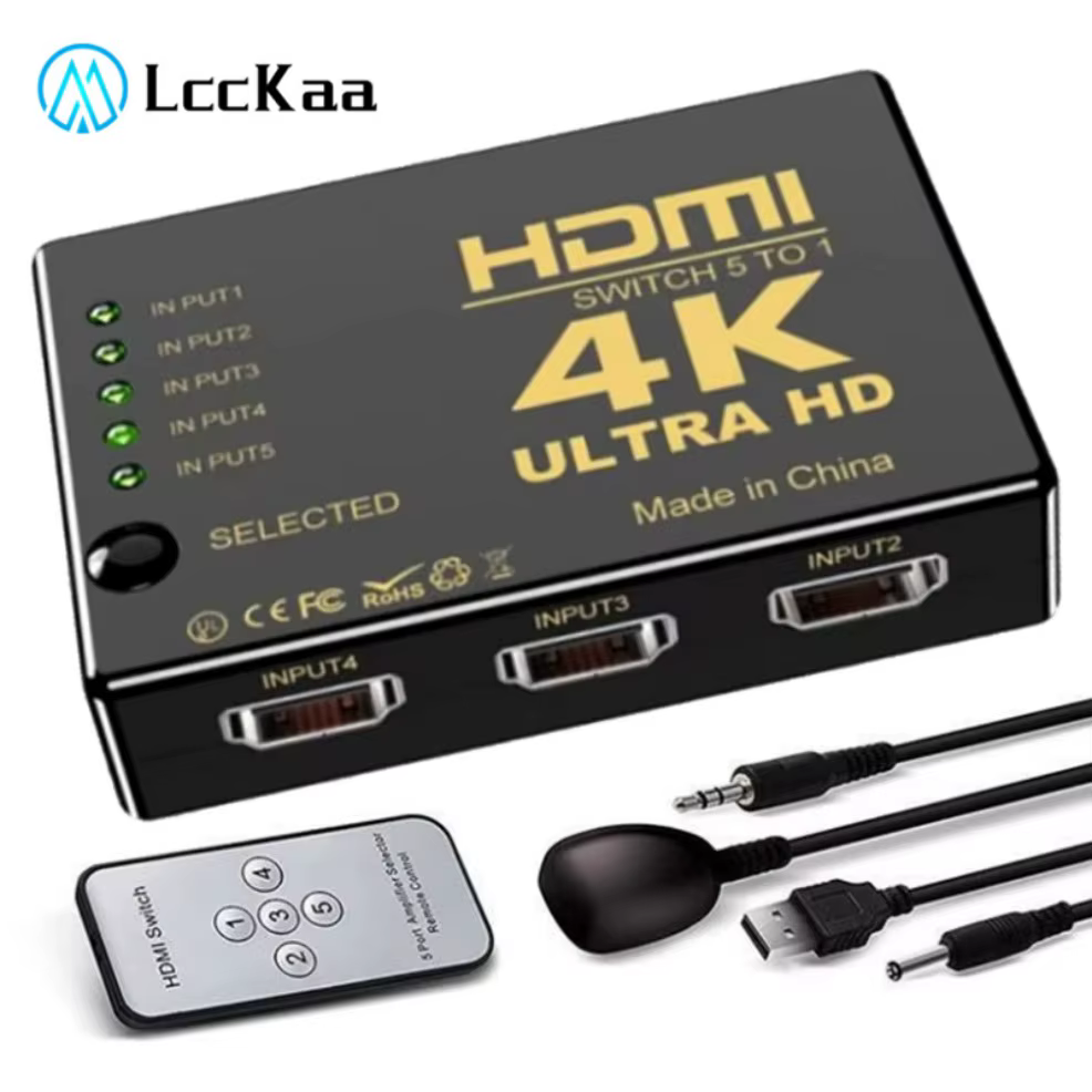 Commutateur vidéo HDMI avec télécommande IR, 5 entrées, 1 sortie, commutateurs HDMI pour Xbox, PS4, DVD, HDTV, PC, ordinateur portable, TV, 5x1, HD, 4K