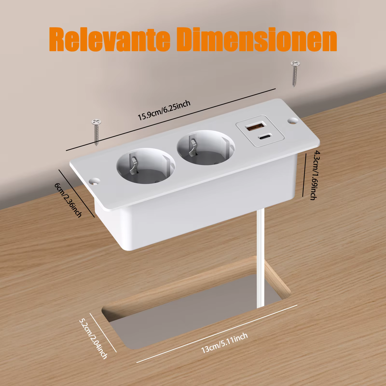 Prises encastrées sur Table ue, 1 USB-A et 1 type-c, prise de courant cachée de bureau intégrée avec rallonge de 2M pour bureau et cuisine
