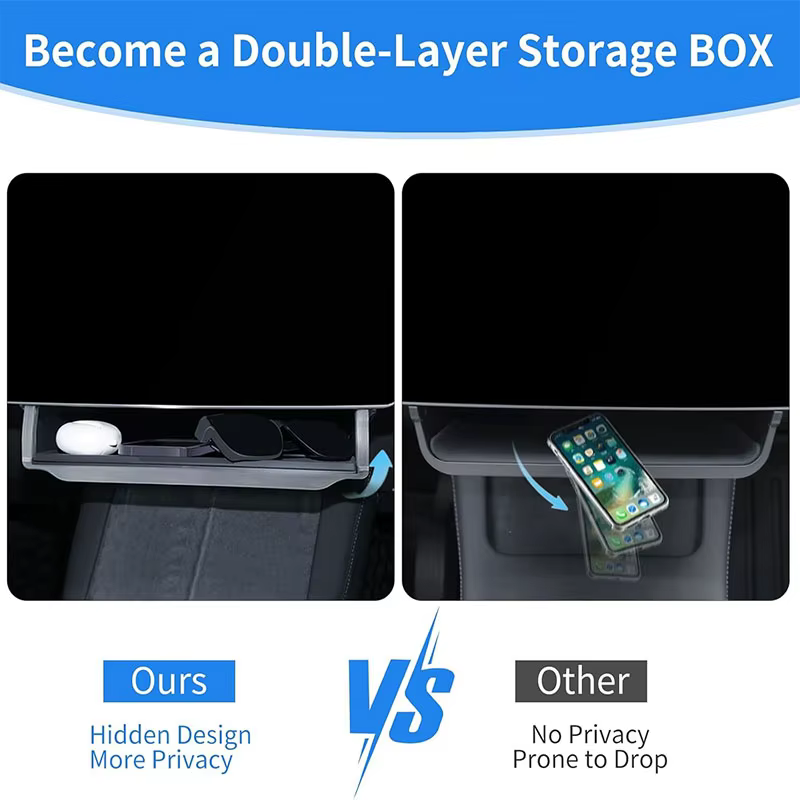 Boîte de rangement sous l'écran de la console centrale pour Tesla Model 3/Y Juniper/Launch 2026, Organiseur de rangement caché pour la console centrale