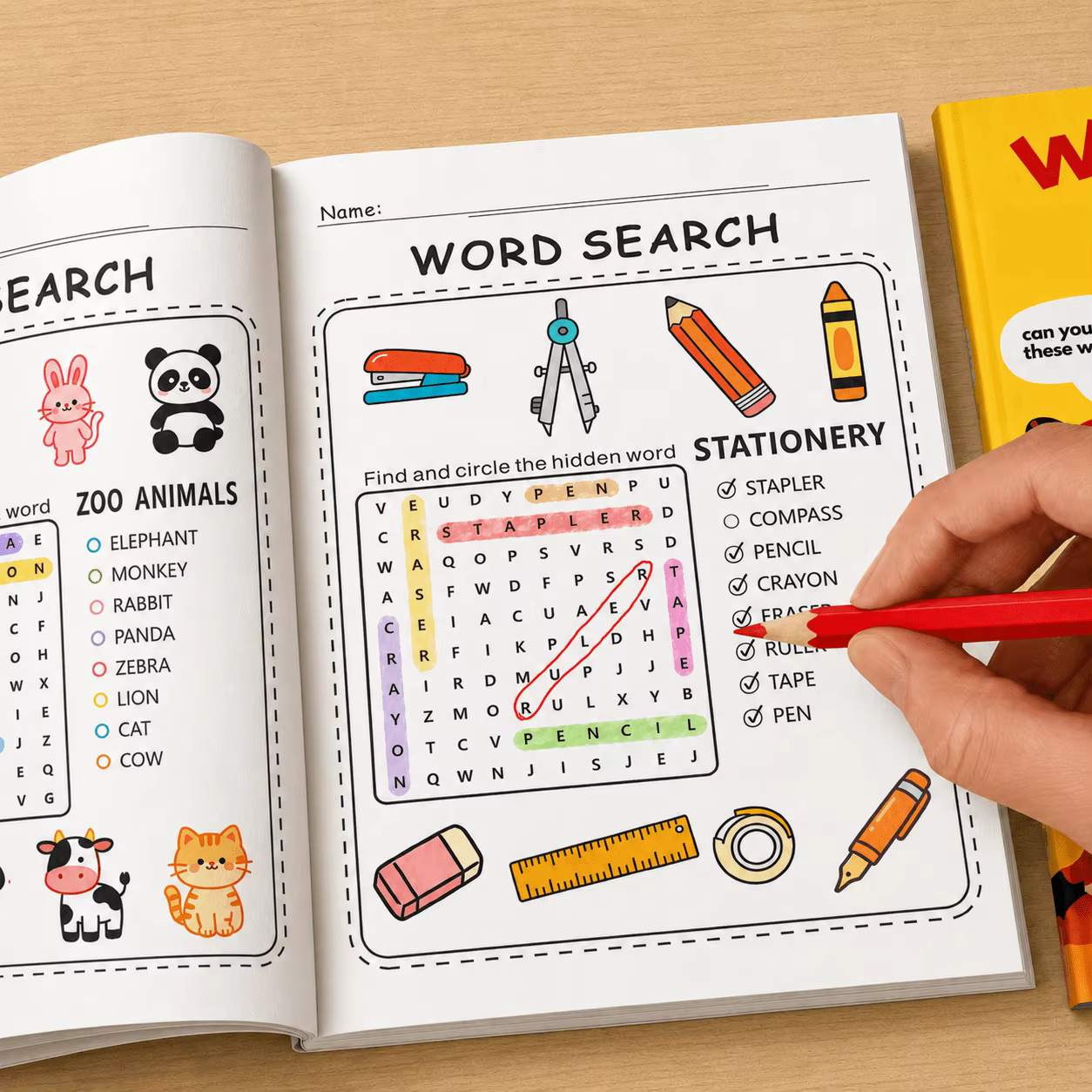 Livre de jeux de mots cachés de 32 pages pour enfants