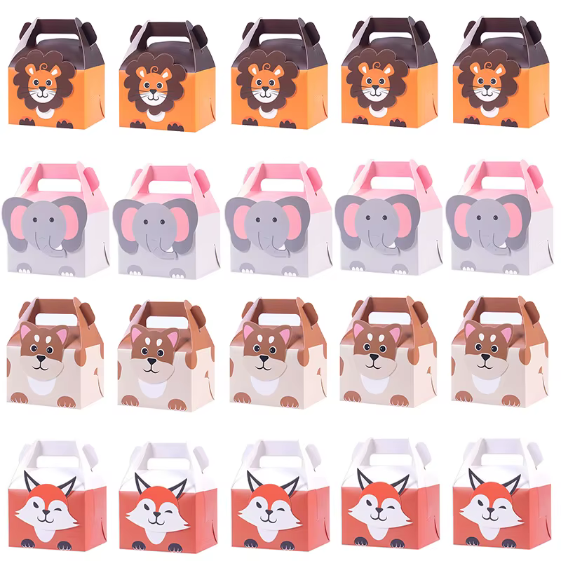 Boîtes à cadeaux d'anniversaire Safari, 10/20 pièces, Lion, renard, éléphant, Zoo, thème d'animaux, boîtes à friandises joyeux anniversaire, bonbons, décoration de fête pour enfants