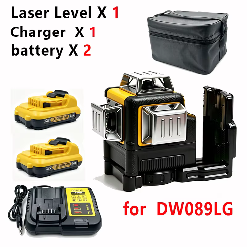 Niveau laser à 12 lignes pour DEWALT DW089LG, niveau laser auto-nivelant 360° horizontal et vertical, batterie 12V