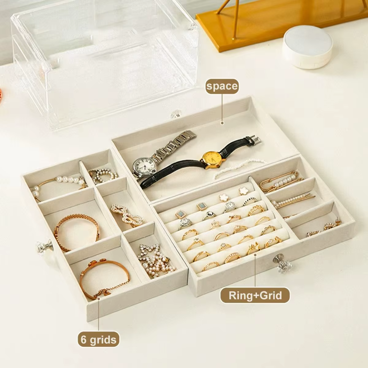 Boîte à bijoux empilable à 3 niveaux
