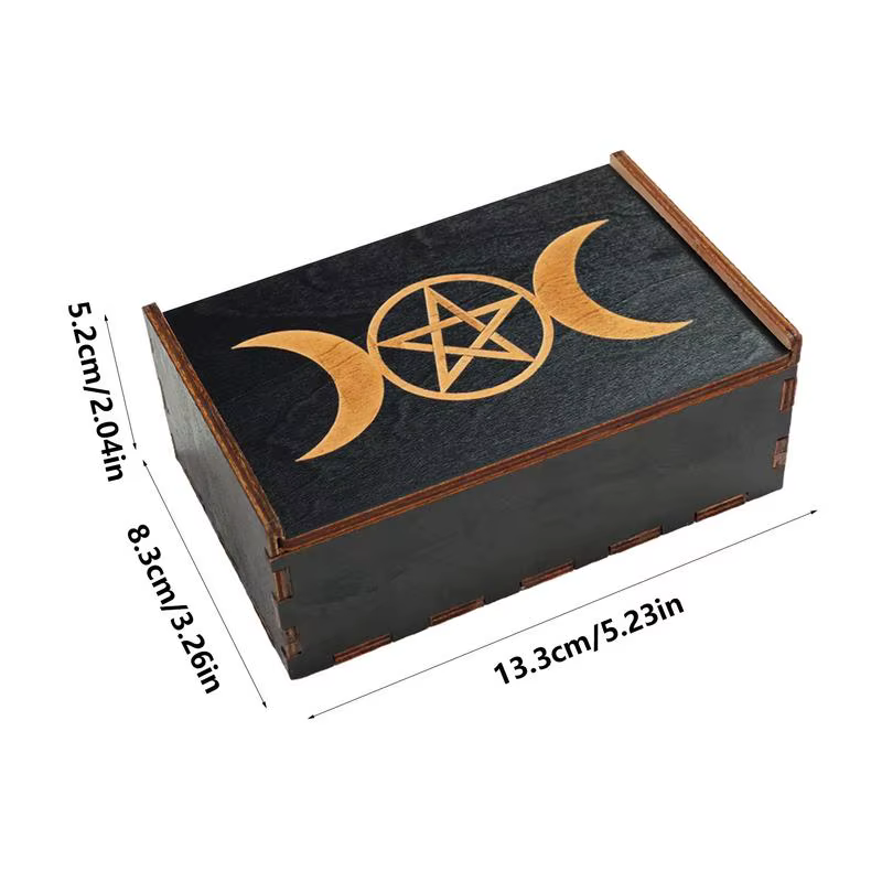 Boîte à bijoux en bois vintage pour cartes de tarot