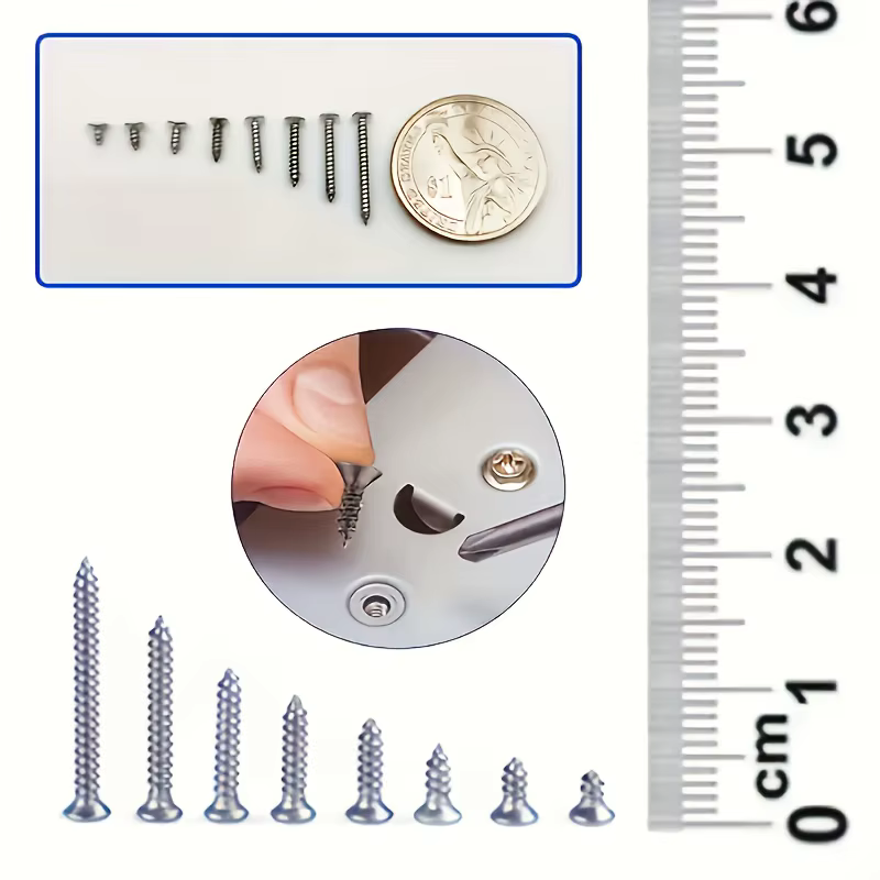 Boîte de 560 vis autotaraudeuses pour bois - Comprend 8 tailles différentes de vis plates en métal M2 - Kit de classification