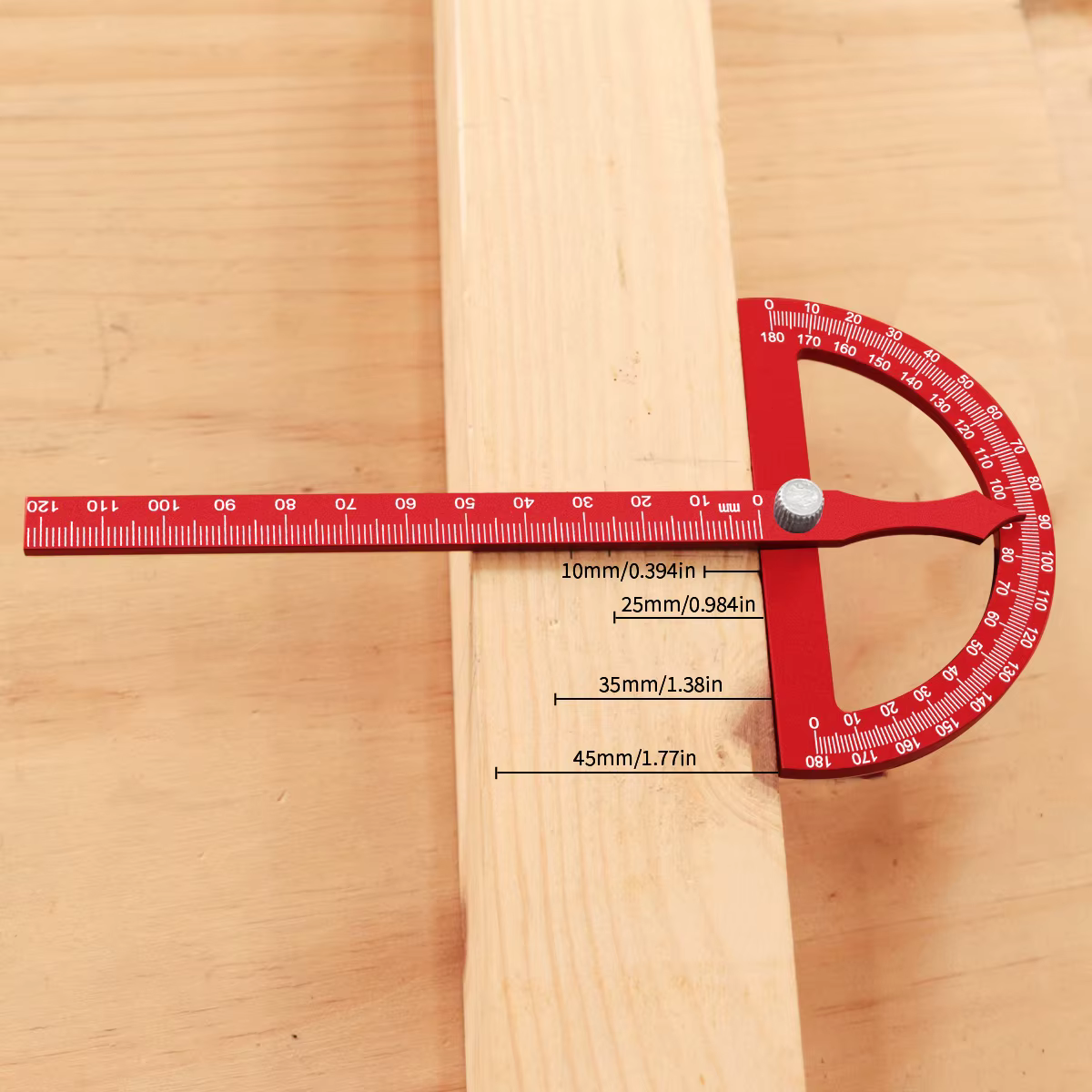 Règle de marquage d'angle de rapporteur en alliage d'aluminium, règle de travail du bois de rapporteur multifonctionnel pour la mesure d'angle de haute précision