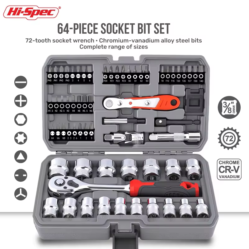 Jeu de douilles à cliquet Hi-Spec 1/4 3/8 pouces