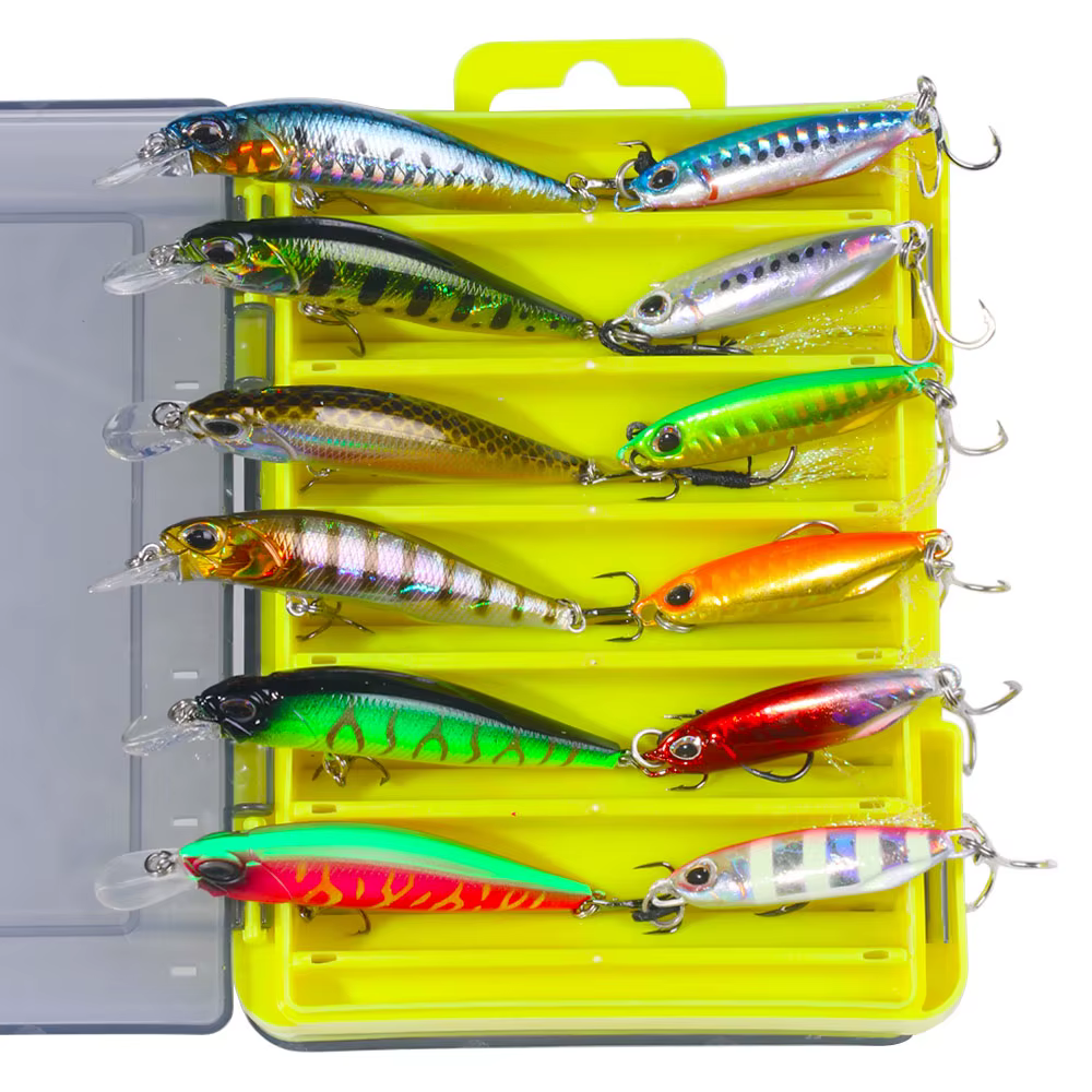 12/pcs/boîte Kit de leurres de pêche méné avec boîte ensemble d'appâts artificiels
