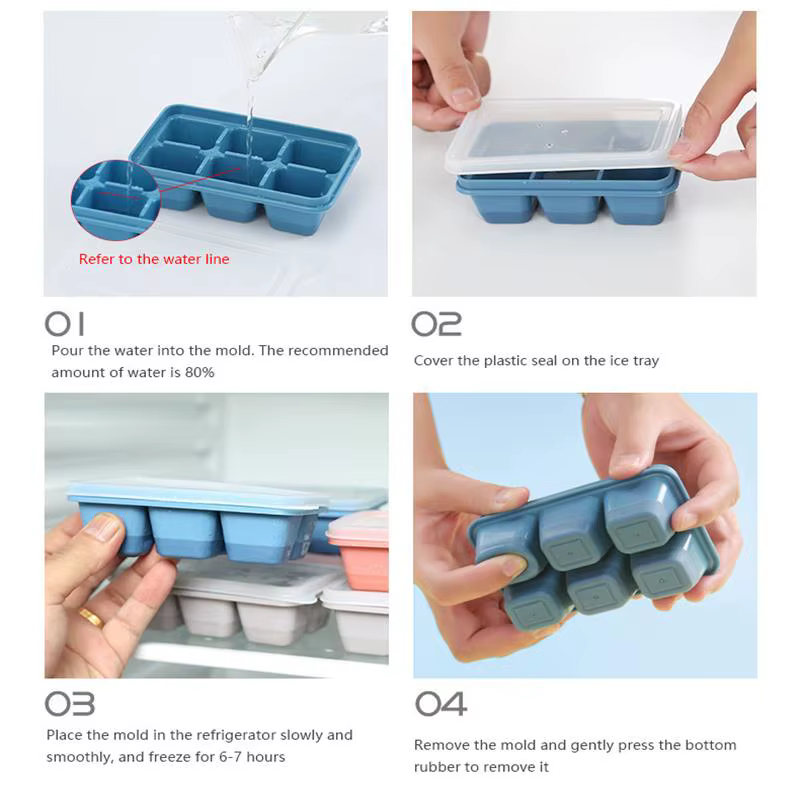 Boîte à glaçons en silicone avec couvercle