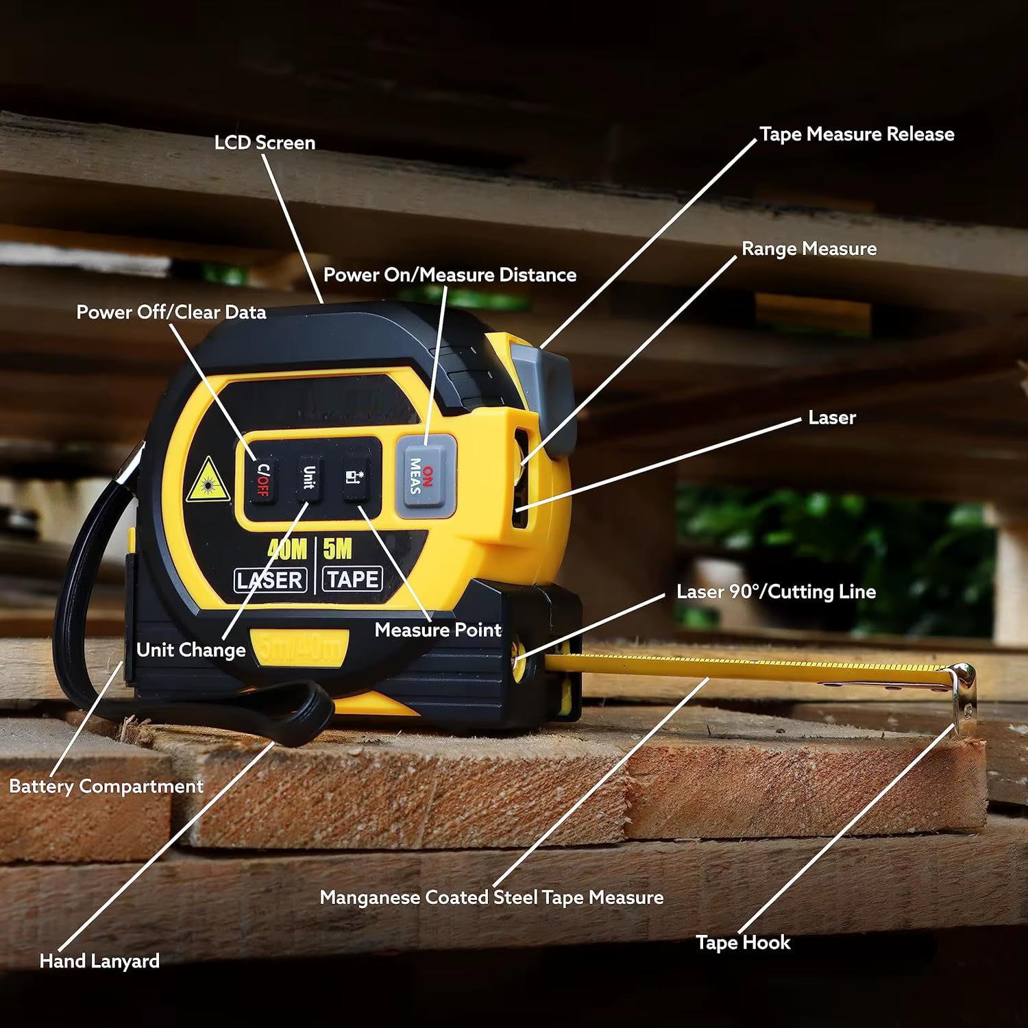 Ruban à mesurer Laser 3 en 1 avec grand écran LCD