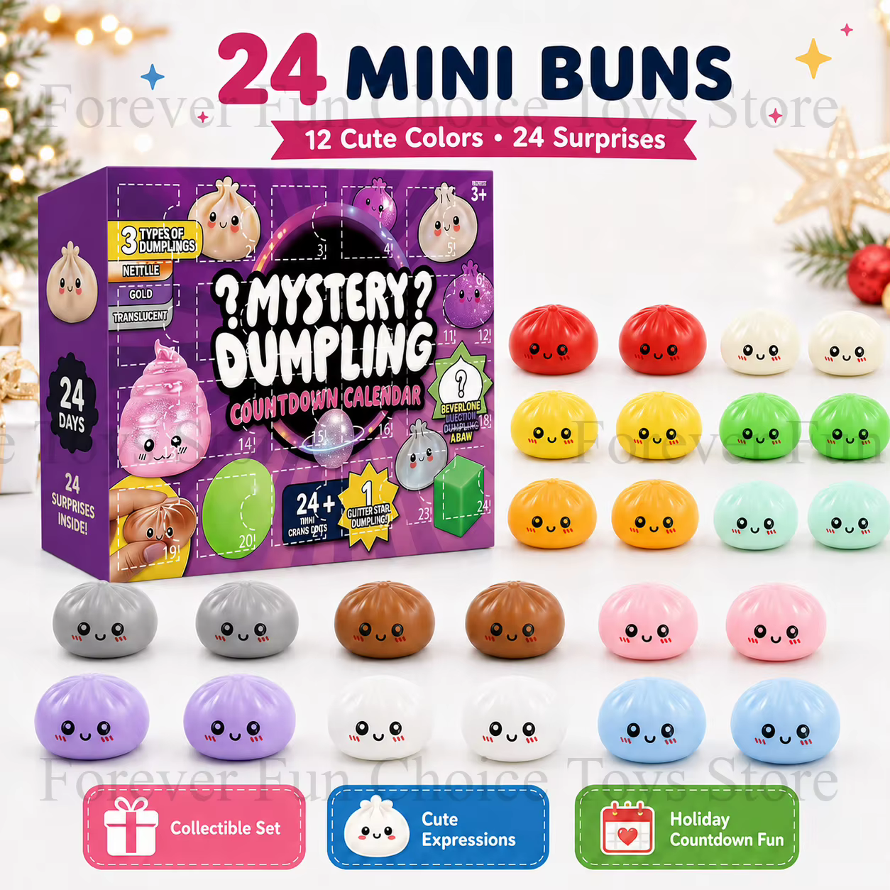 Calendrier de l'Avent de Noël 24 compartiments, Boîte mystère de compte à rebours aux raviolis, Jouet anti-stress souple, Fête de l'Avent d'Halloween