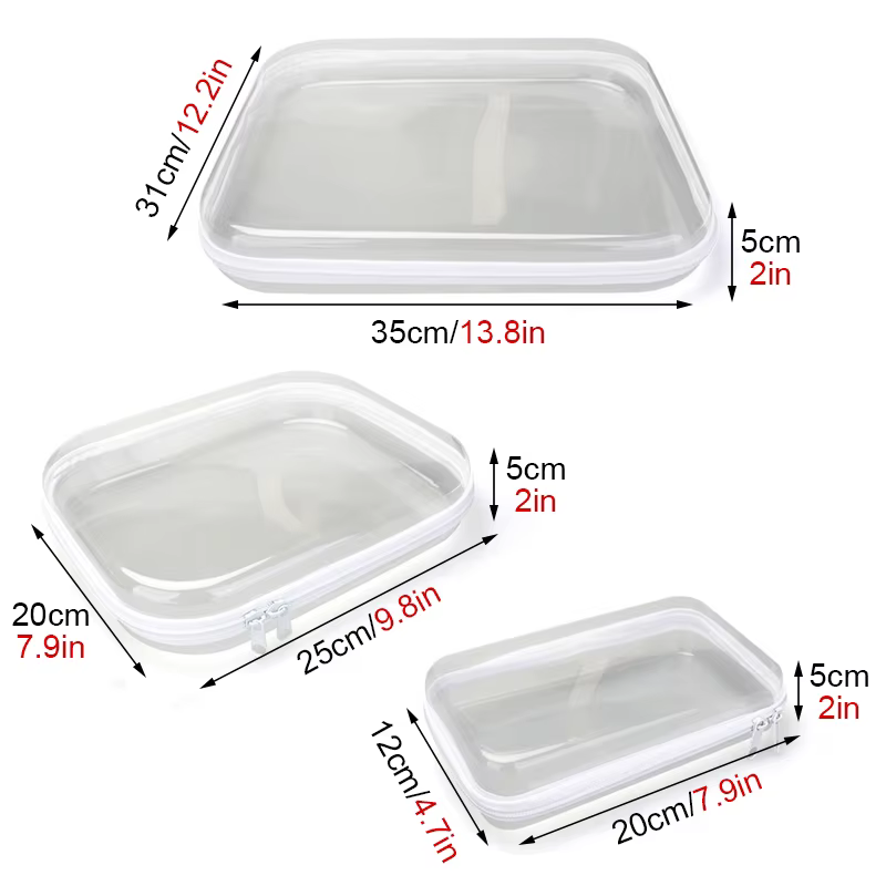 Boîtes de rangement rigides en plastique avec fermeture éclair, empilables, étanches, anti-poussière, transparentes, pour papeterie
