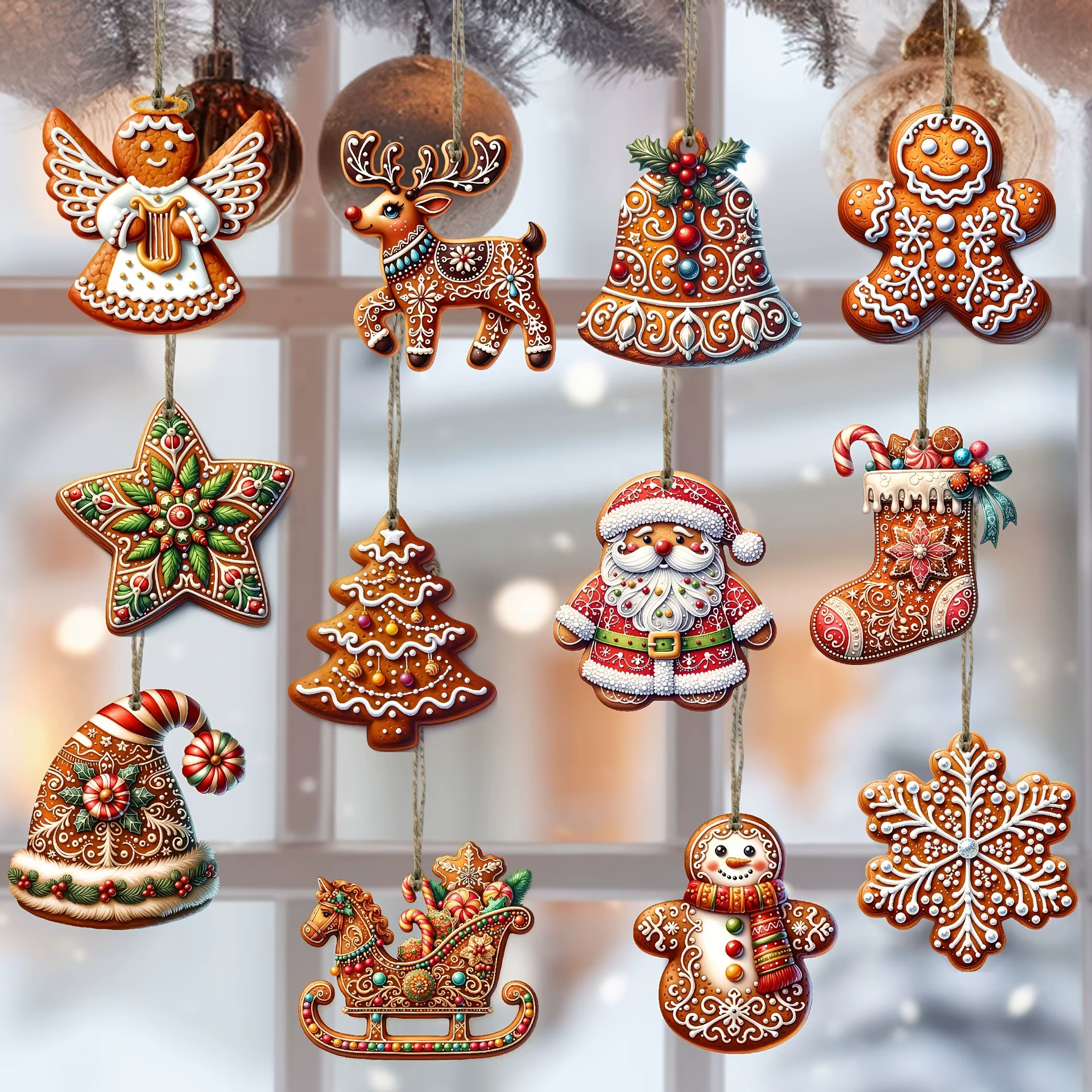Ensemble d'ornements de noël en bois faits à la main