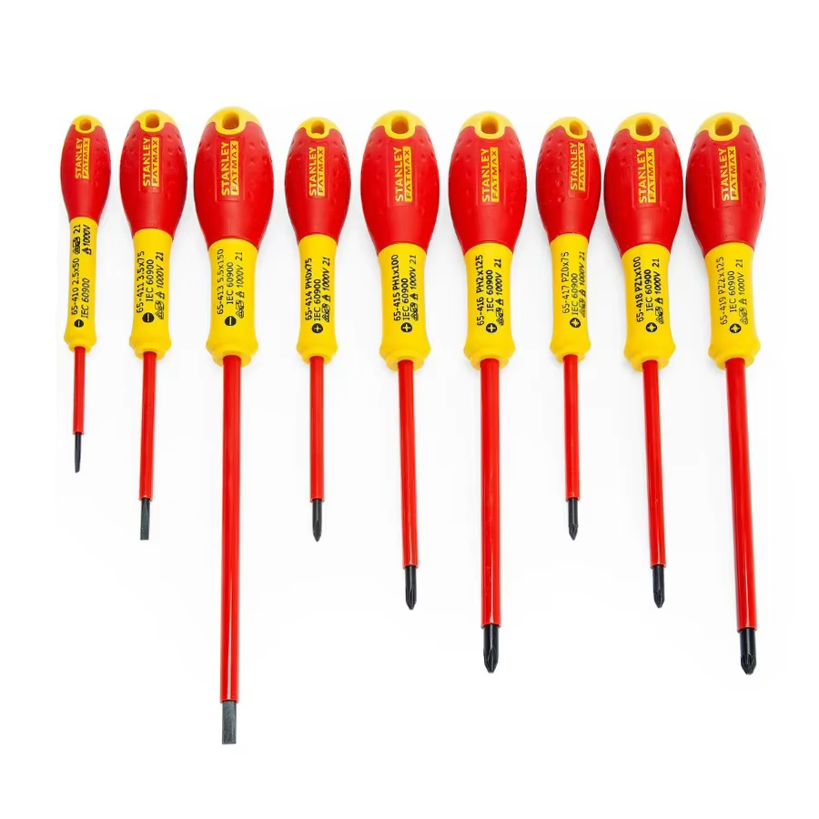 Tournevis isolé Stanley 1 pièces 1000V VDE avec poignée bicolore pour vis Phillips et à fente outils à main série NO.65