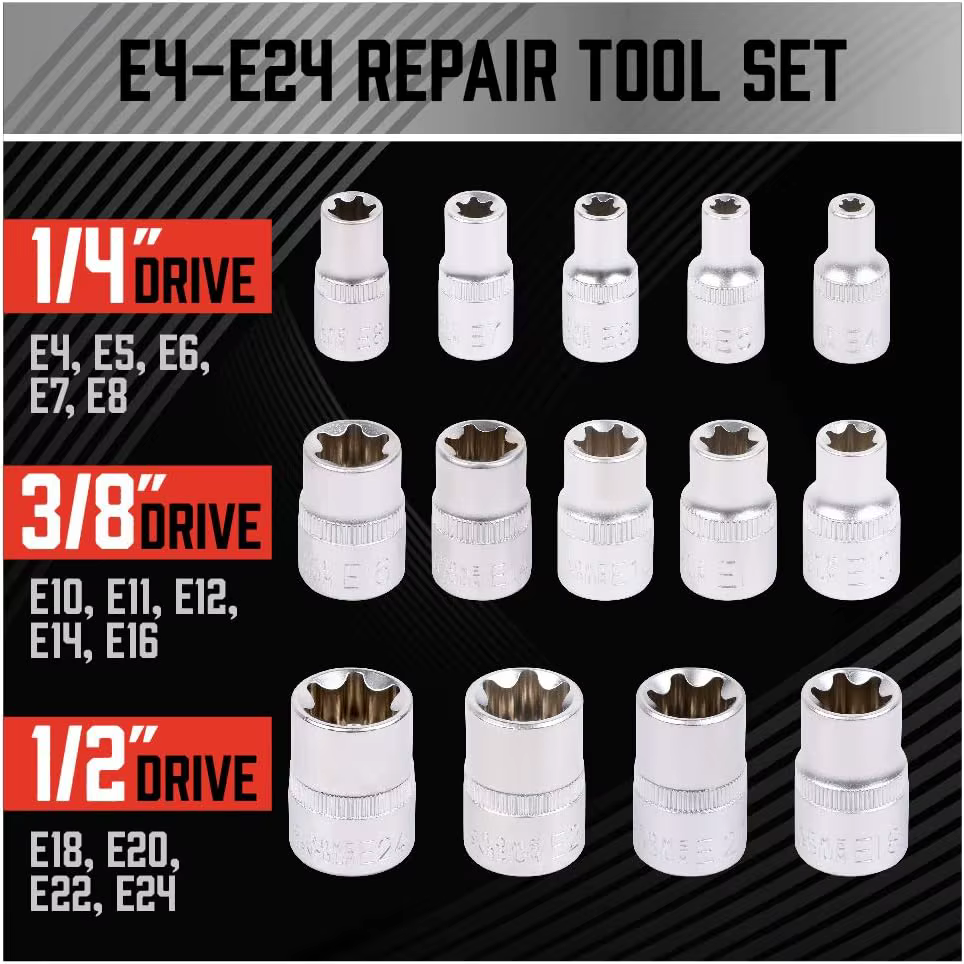 Jeu de douilles E-TORX de 14 pièces