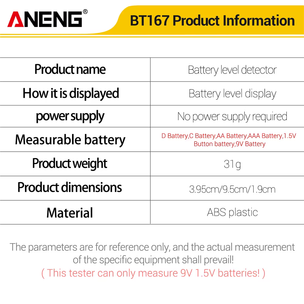 Testeur de batterie ANENG BT167