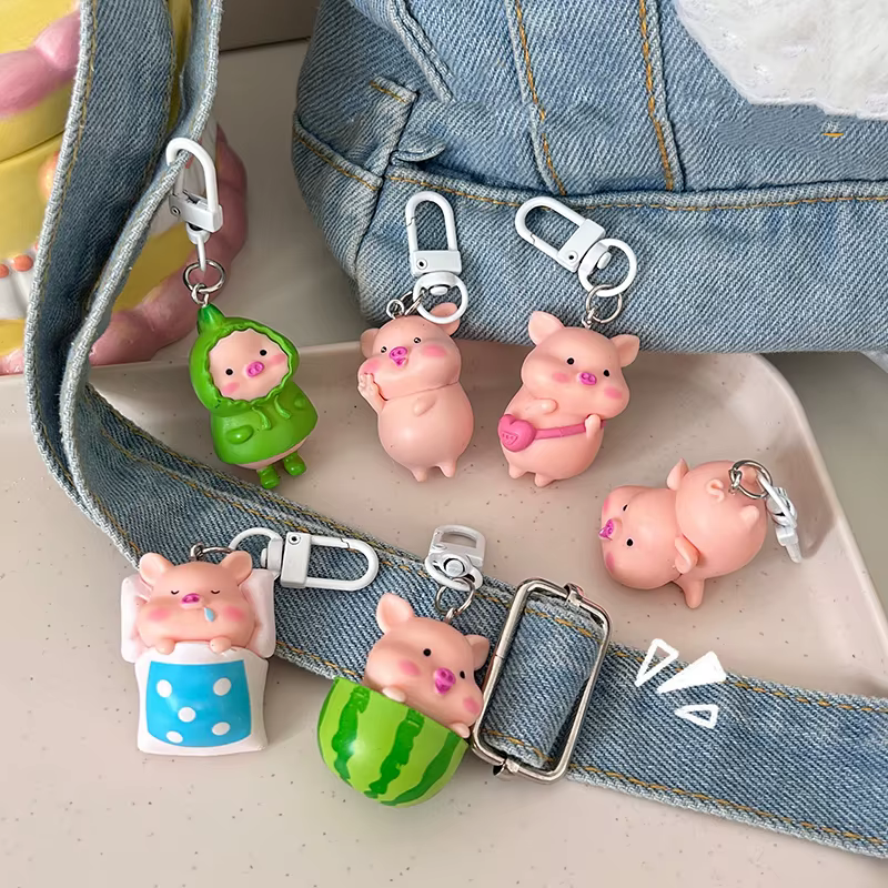 Porte-clés cochon tridimensionnel mignon et drôle