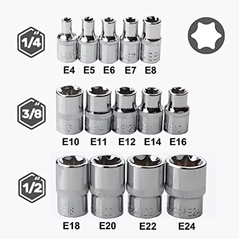Jeu de douilles Torx E Star femelle E4-E24