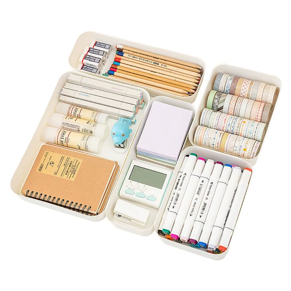 Boîte de rangement de bureau en plastique empilable grande capacité