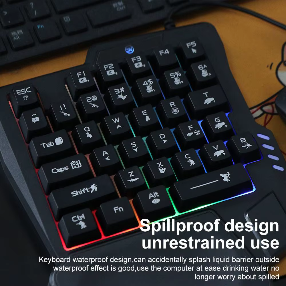 Clavier USB à une main lumineux Ultra-mince, 3 couleurs, rétro-éclairage, 35 touches, mécanique de jeu, pour ordinateur portable