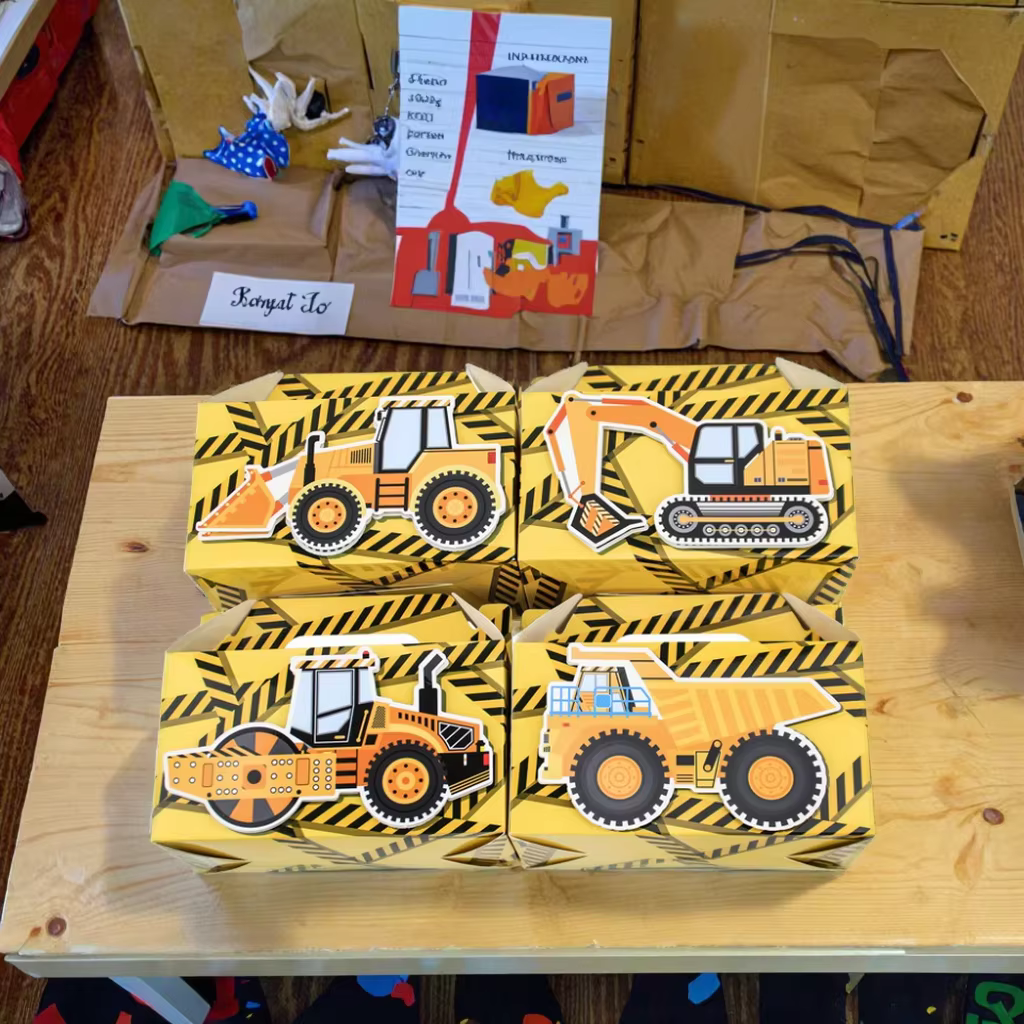Lot de 12 boîtes cadeaux pour fête sur le thème de la construction