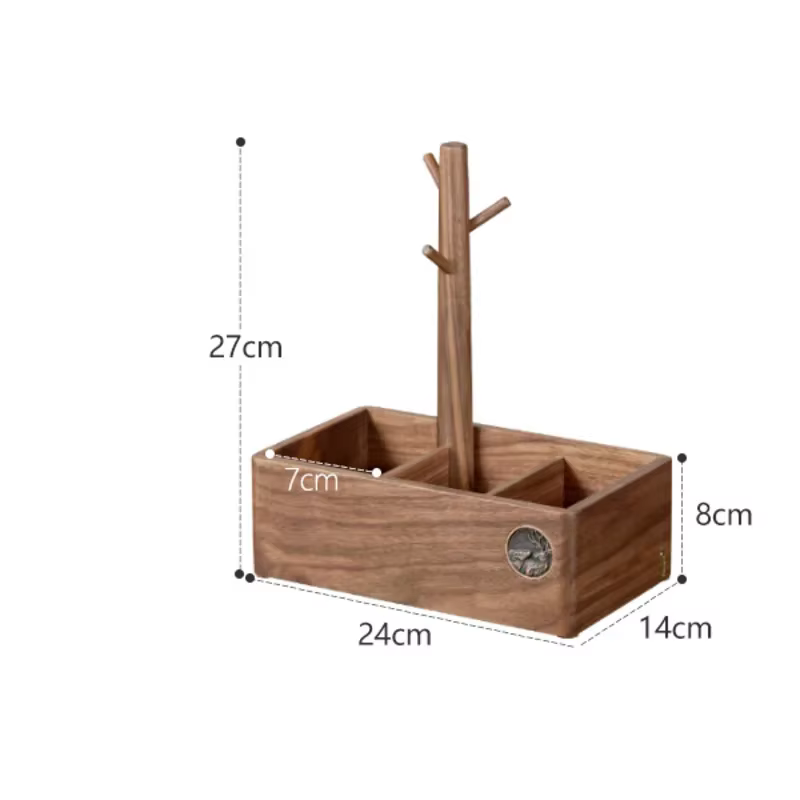 Boîte de rangement en bois massif de noyer noir, porte-clés, plateau de porche, organisateur de bureau pour articles divers, cosmétiques, bijoux