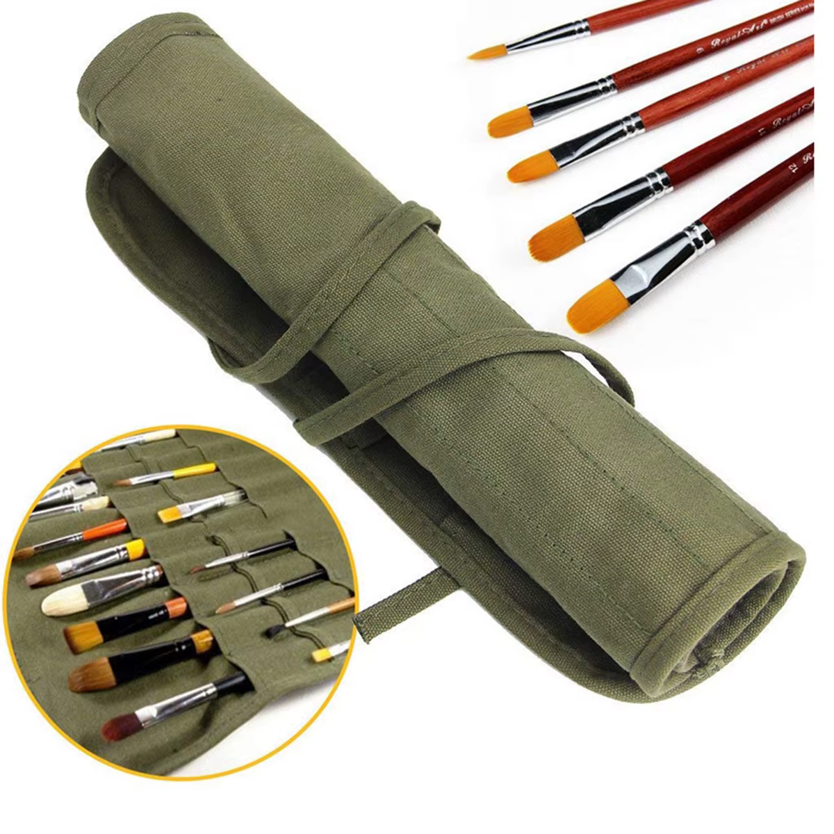 Sac de rangement en toile pour pinceaux de peinture, sac de rangement pour pinceaux d'aquarelle et de Gouache à 22 fentes, sac de rangement pour pinceaux de calligraphie, sac pour stylos enroulable