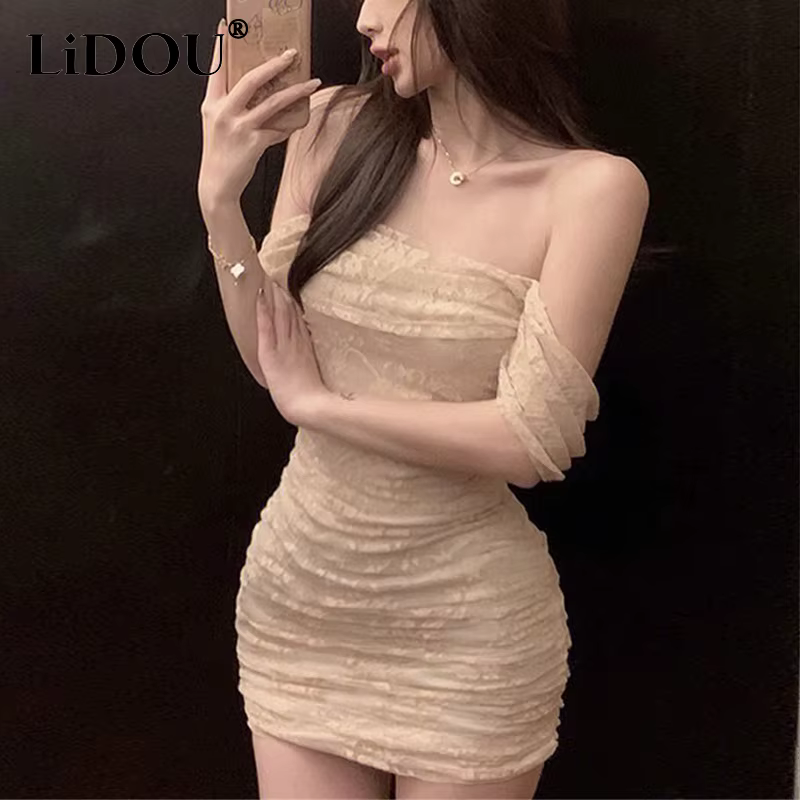 Été discothèque mode moulante Mini Robe en dentelle dames à manches courtes élégant