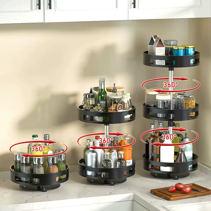 360 ° Étagère à épices rotative multi-niveaux, carrousel de rangement pour comptoir de cuisine, plateau tournant pour bouteilles et bocaux d'épices