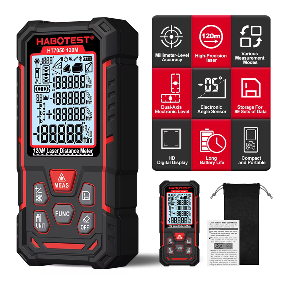 Télémètre laser numérique HABOTEST HT7050 avec niveau électronique double axe