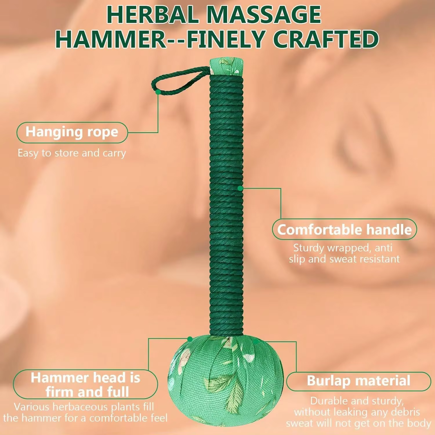 Marteau de massage en bois d'absinthe à long manche pour le drainage lymphatique – Soulagement manuel du corps et du dos