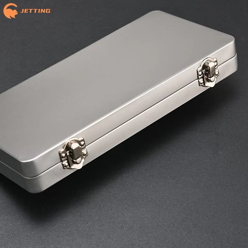 (Nouveau) 1 boîte rectangulaire en métal gris argenté avec couvercle