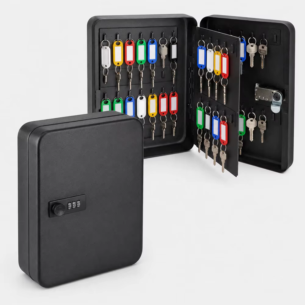 Boîte à clés murale en métal avec serrure à combinaison et 60 porte-clés colorés