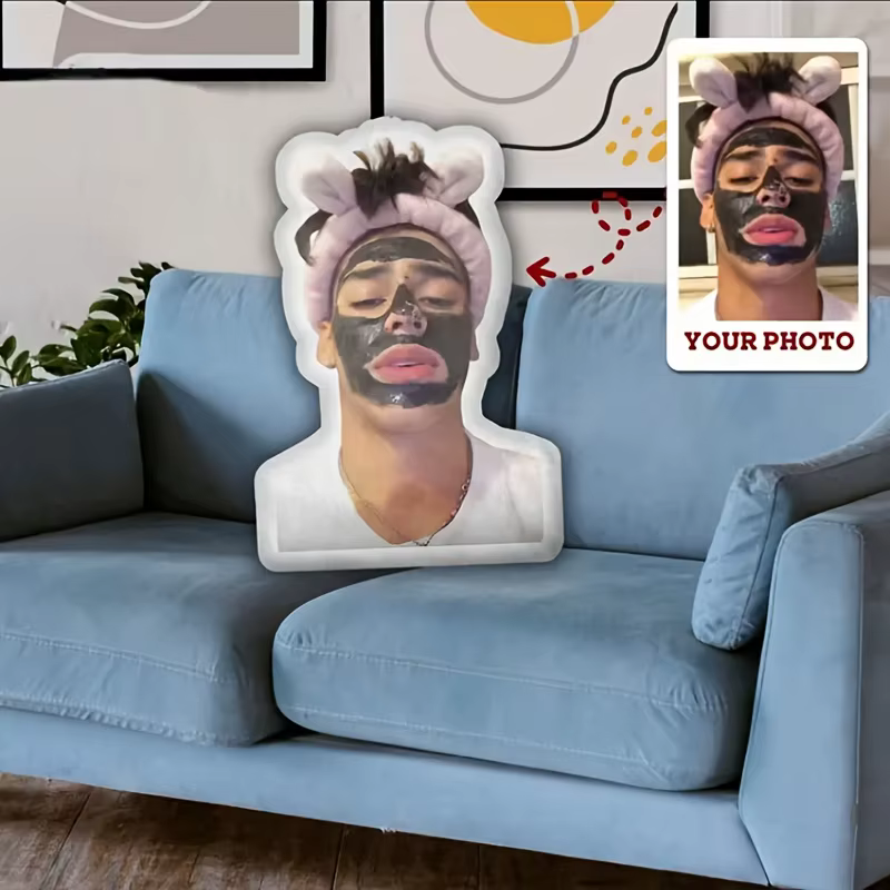 Oreiller en peluche avec photo personnalisée - FaceBodyNameTextLogo personnalisé - Chargez votre propre image - Coussin en tissu doux pour lit, canapé, voiture