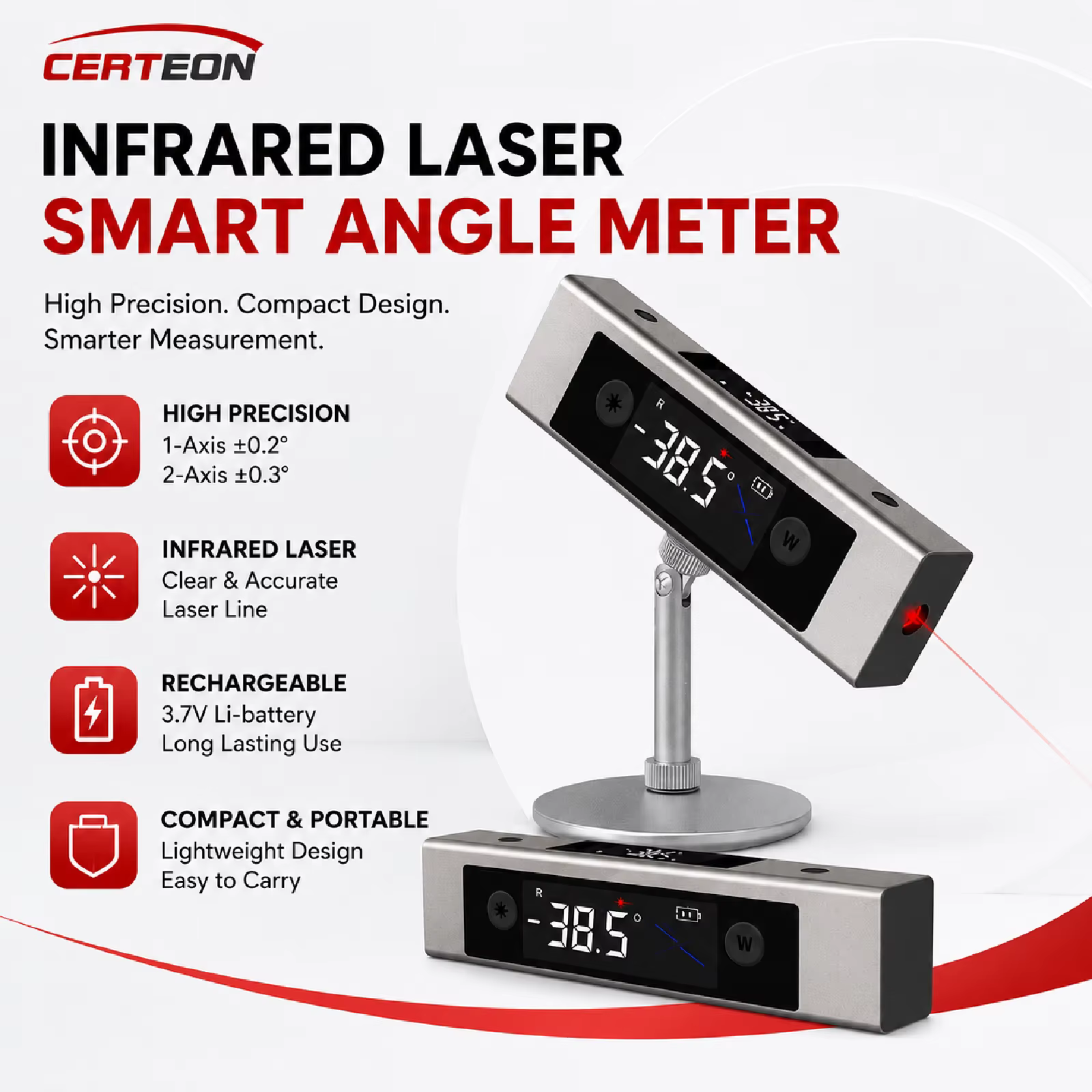 Niveau Numérique Multifonction avec Laser Infrarouge Inclinomètre Intelligent Double Axe Écran LCD Portable Haute Précision pour Construction Menuiserie Nivellement d’Équipement