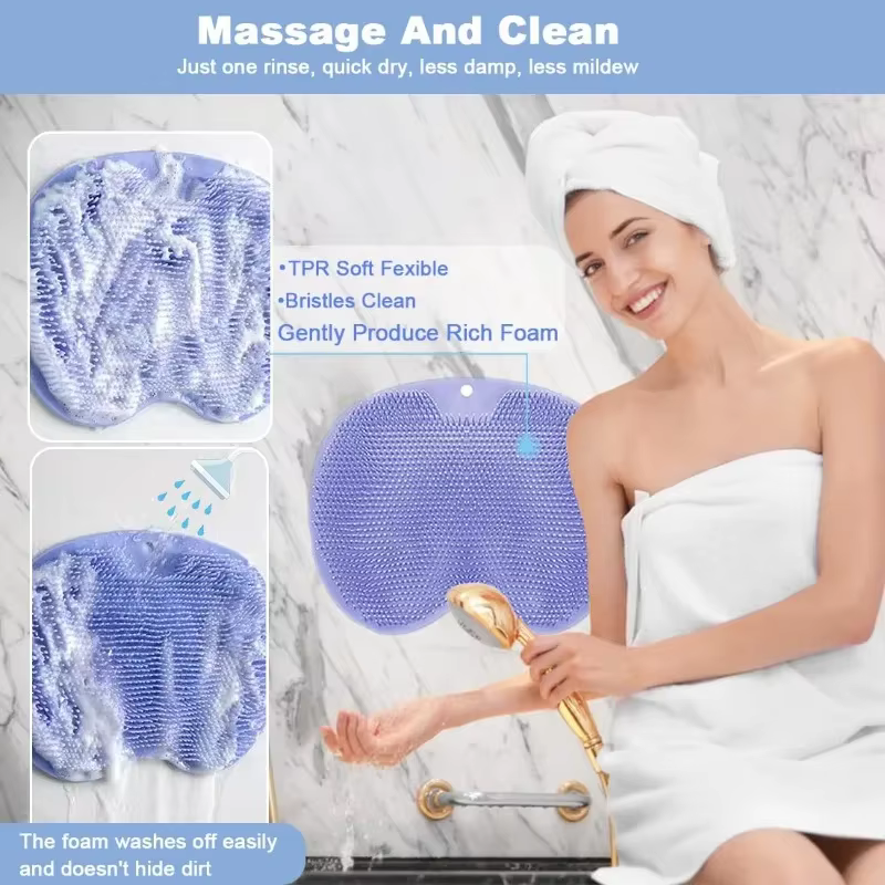 Tapis de bain salle de bain Silicone frotter dos brosse salle de bain anti-dérapant lavage pied Pad Massage tapis de douche avec ventouse exfoliant BrushPad