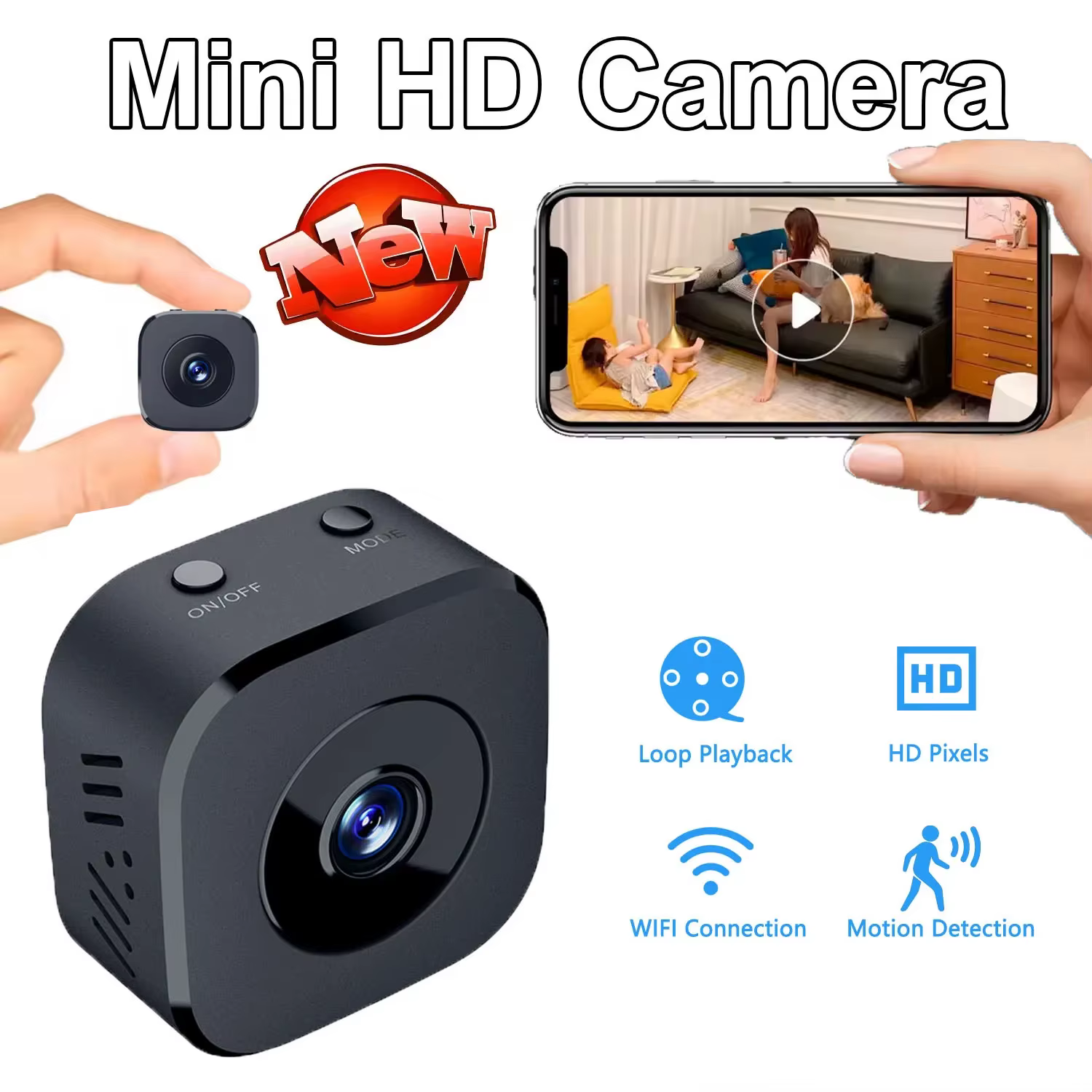 Caméra de sécurité HD Mini Vision nocturne polychrome