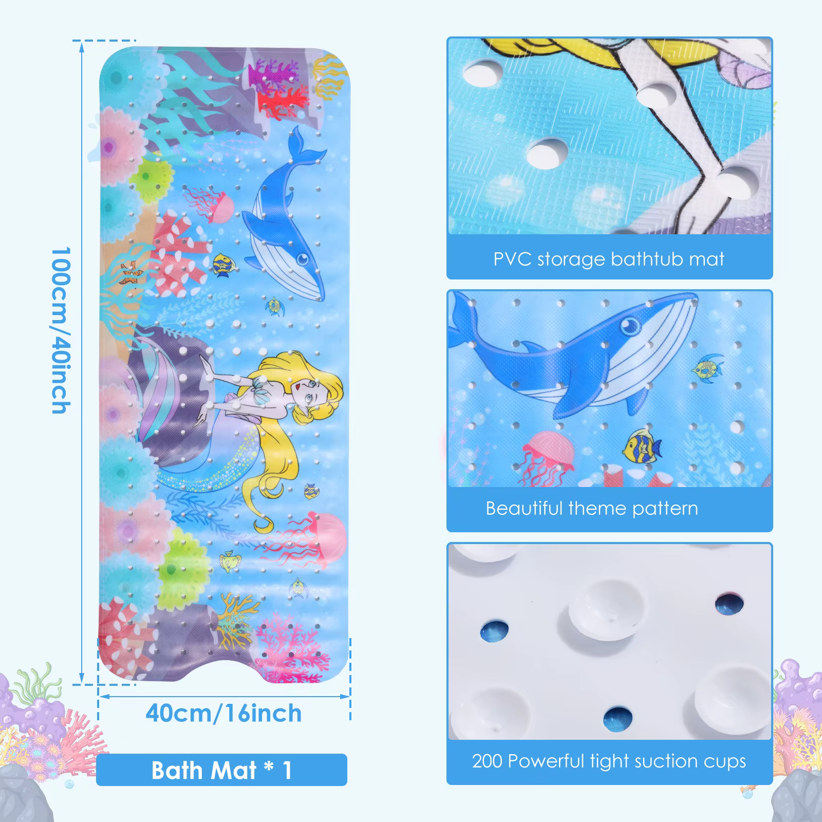 Grand tapis de bain de dessin animé pour bébés et enfants, tapis de baignoire de douche antidérapant avec ventouse, coussin de Massage doux