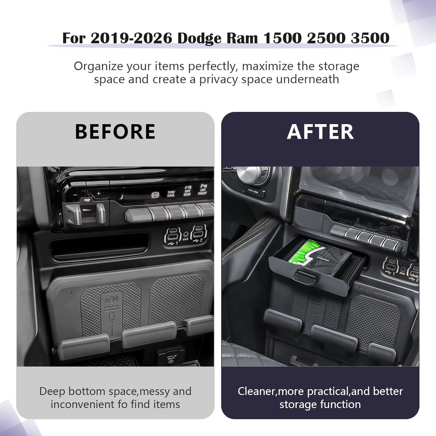 Boîte de rangement à tiroirs pour Dodge RAM 1500 2500 3500 2019-2026