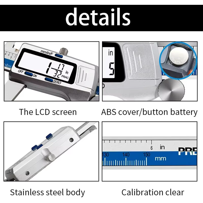 Acier inoxydable 0.01mm mesure de haute précision 150mm pied à coulisse numérique mm/pouces/Fraction zéro réglage