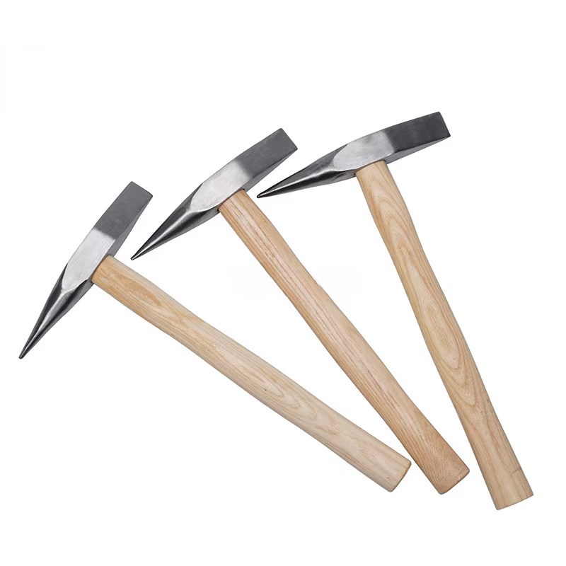 Marteau géologique 2 en 1 à tête plate pointue avec manche en bois pour la prospection minérale des roches