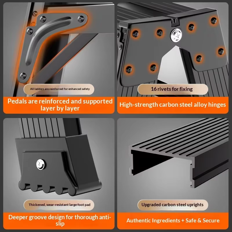 Escabeau pliant robuste à 3 marches en aluminium, escabeau portable pour la maison et la cuisine, stable, antidérapant, renforcé