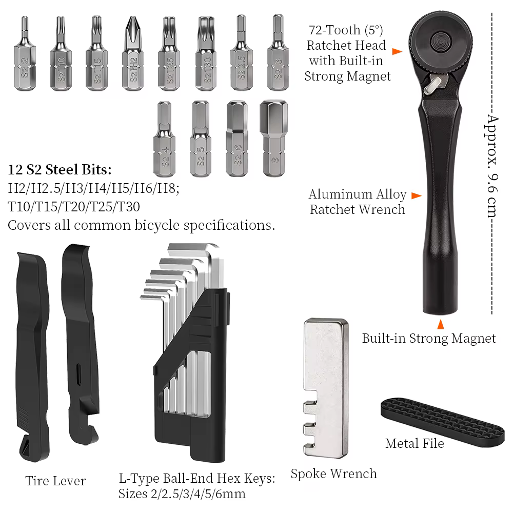LEBYCLE Kit d'outils multifonctions 12-en-1 pour vélo